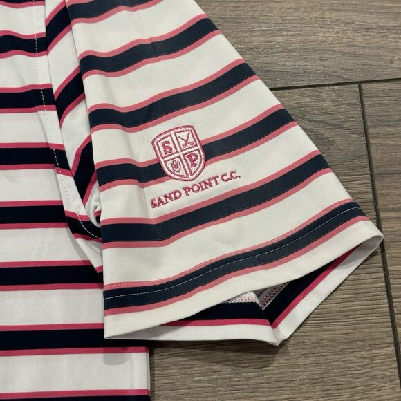 FootJoy Pink Striped Performance Golf Polo Shirt Mens Short Sleeve Size M White - Picture 3 of 7